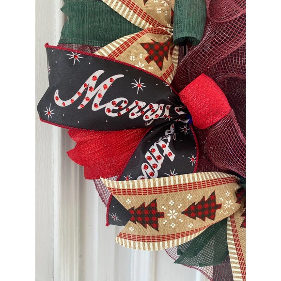 May Your Days Be Merry and Bright Buffalo Check Christmas Tree Deco Mesh Wreath - Picture 3 of 7